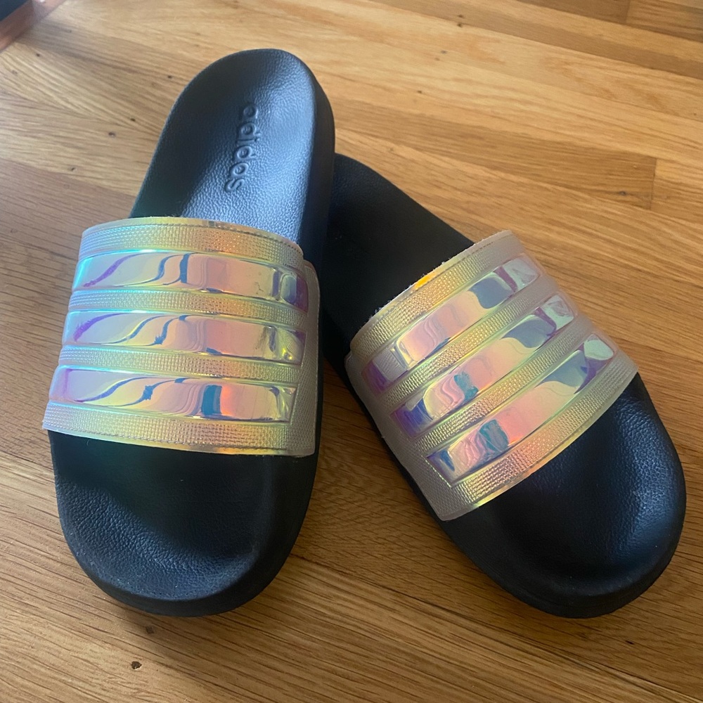 Adidas size 7 limited edition holographic slides